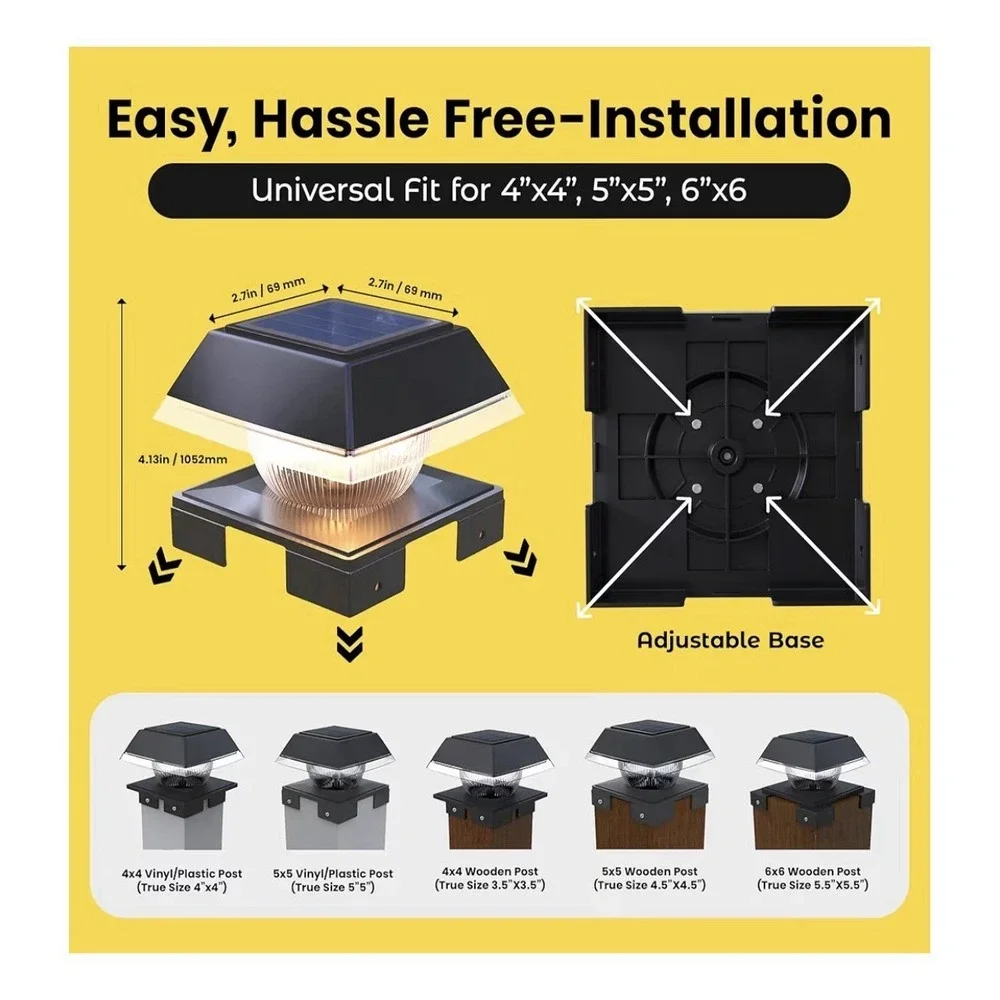 BRIGHTICONIC Solar Post Cap LED Light 2 Pack Black 120 Lumen Dual Mode IP65 New